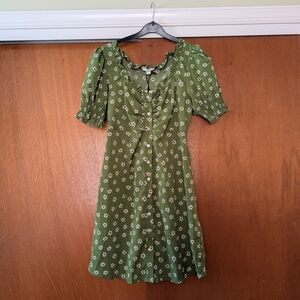 Brave Soul Green Floral Women's Dress Ditsy Cottagecore Mini Button Down New
